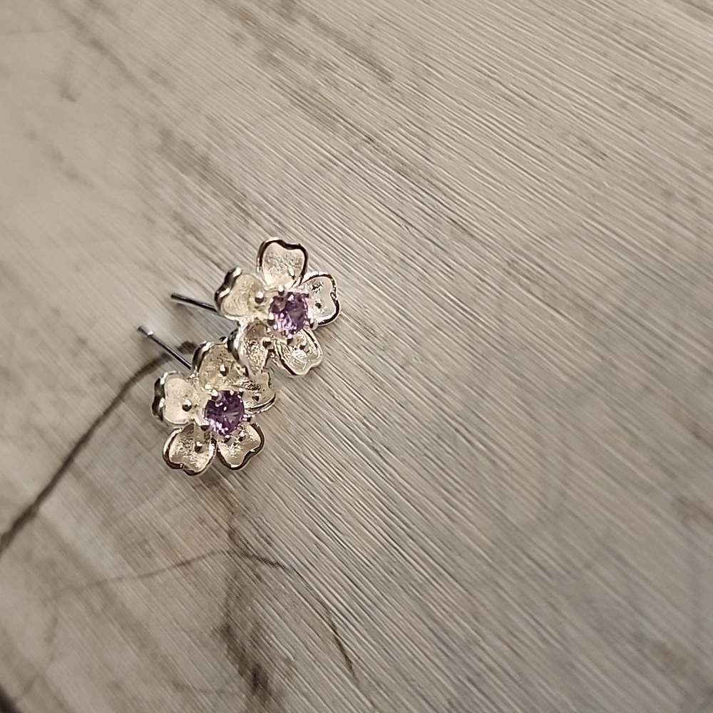 Plum Blossom 925 Flower Earrings - Picture 3 of 7